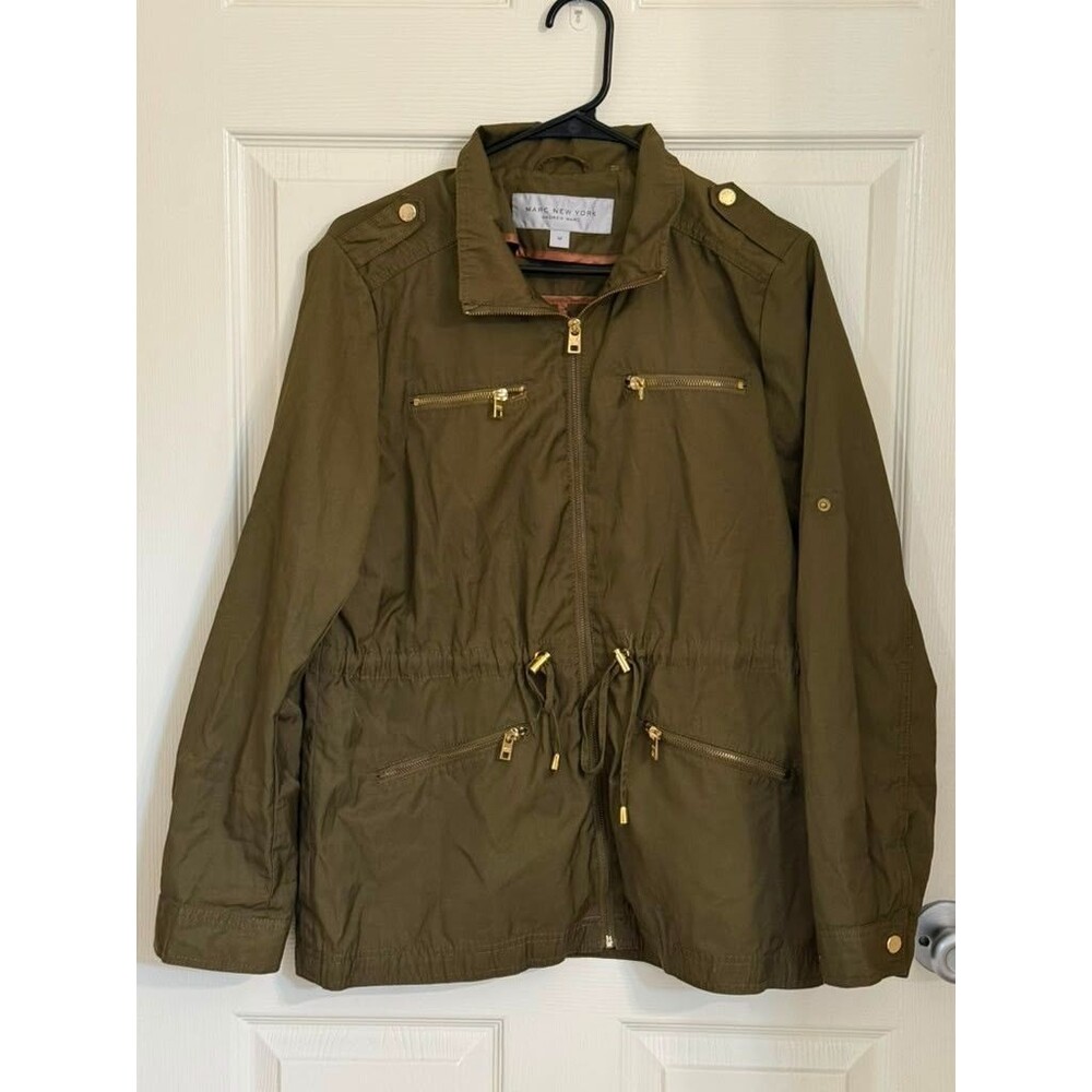 Marc New York Andrew Marc Utility Jacket Olive Green Zip Drawstring Women's M